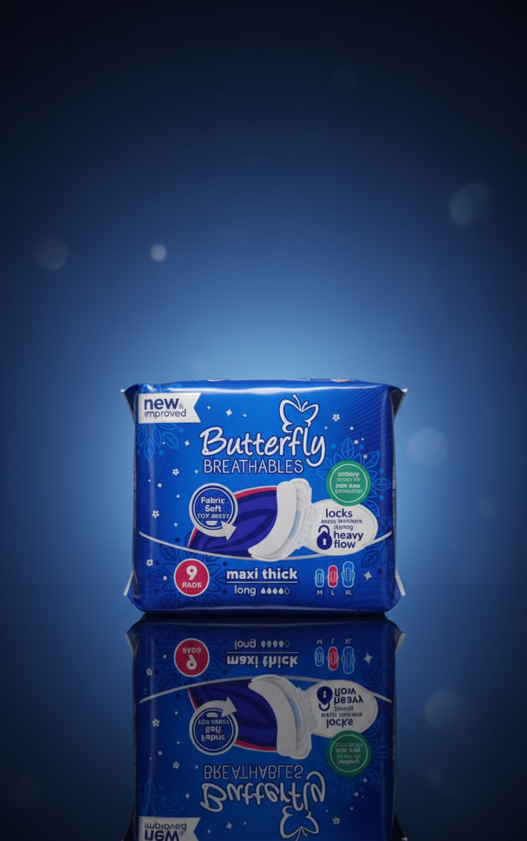 Butterfly Breathables Maxi Thick Sanitary Pads (Long, 9 Pads)